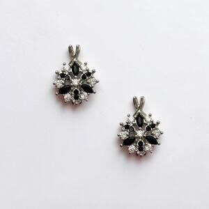 Black Silver Flower Hoop Earrings